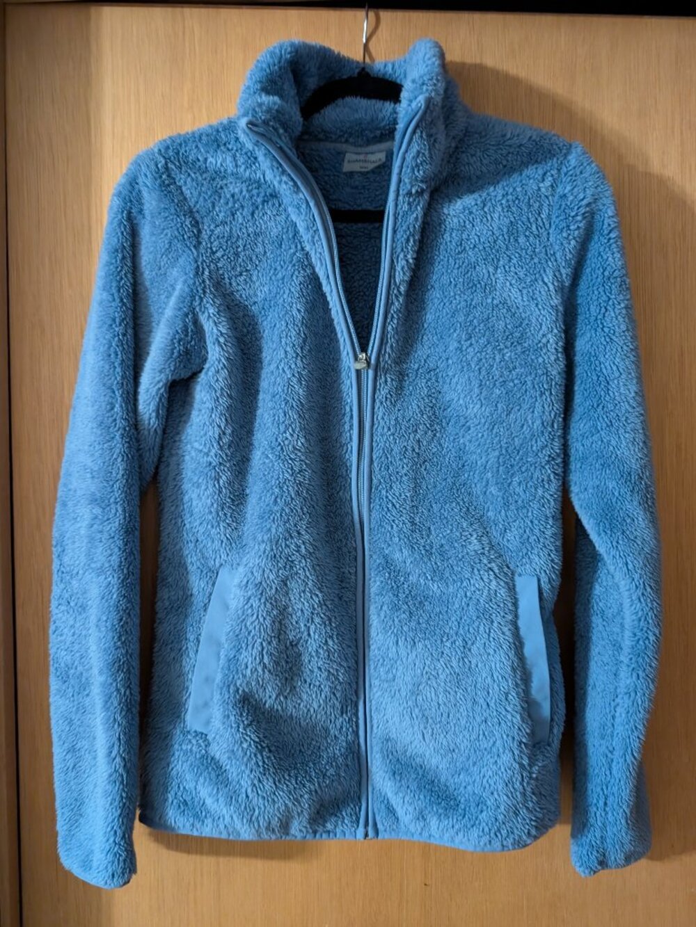 Shambhala, fuzzy blue zipper sweater - size adult medium